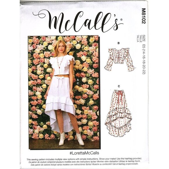 McCall's M8102 Misses 14 to 22 Crop Top and Hi-low Skirt Uncut Sewing Pattern - Picture 1 of 2